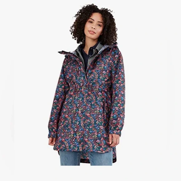 JOULES Women's Golightly Printed Waterproof Coat Navy Ditsy Floral Jacket - Picture 2 of 13